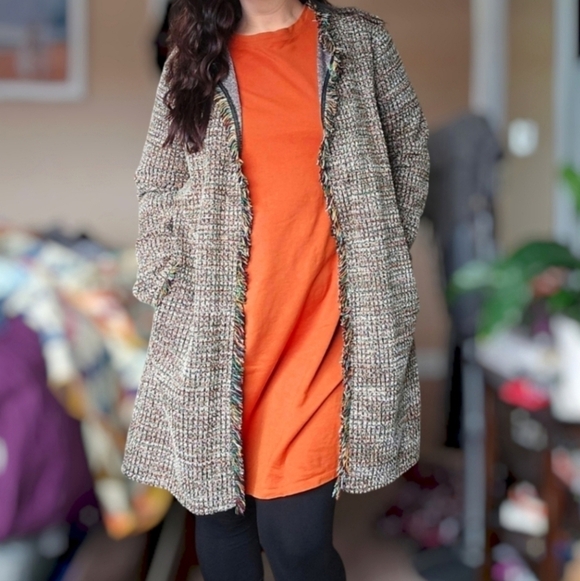 Zara Dresses & Skirts - Complete Zara Outfit Oversized Shirt Dress M And Tweed Cardigan Size Large